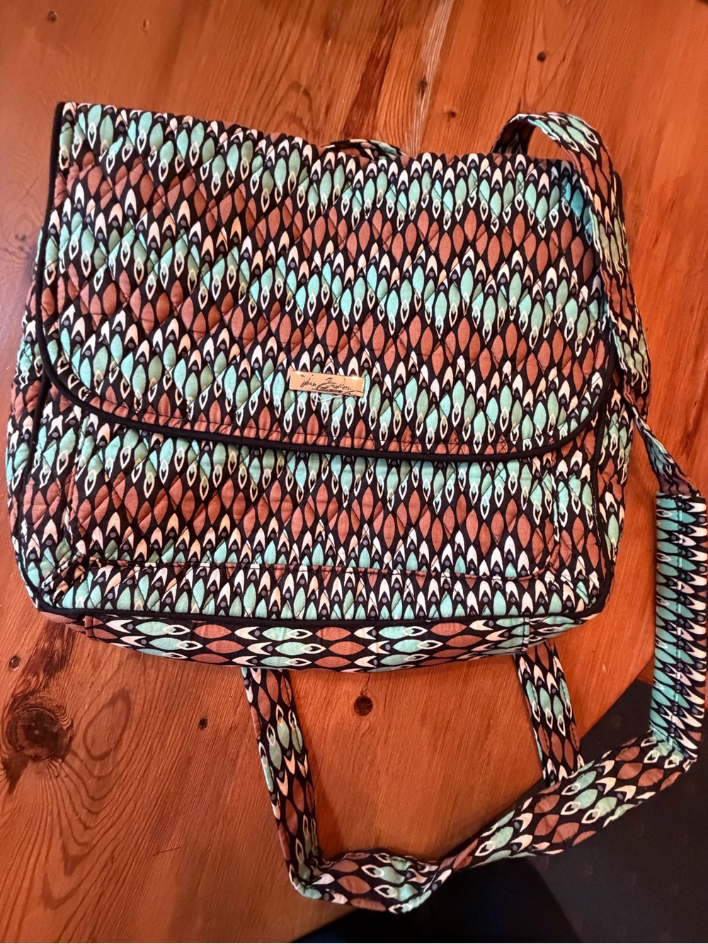 Vera Bradley Brown, Mint & Cream Quilted Crossbody Bag with Pattern